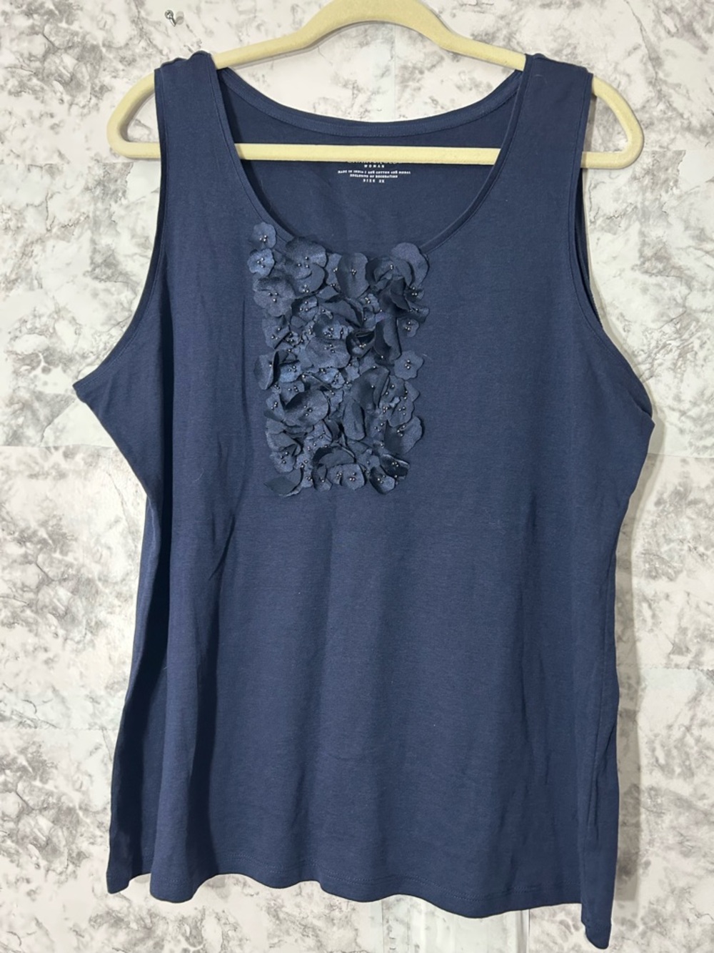 Charter Club Navy Floral Petal-Trim Tank